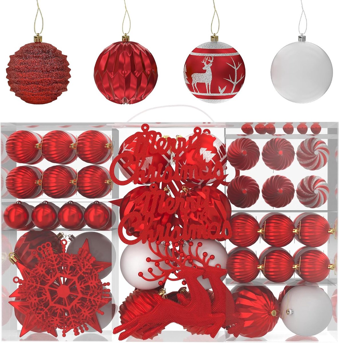 Kerstballen, rood, kunststof kerstboomversiering, set als kerstdecoratie voor boom, kerstversiering en decoratieve hangballen