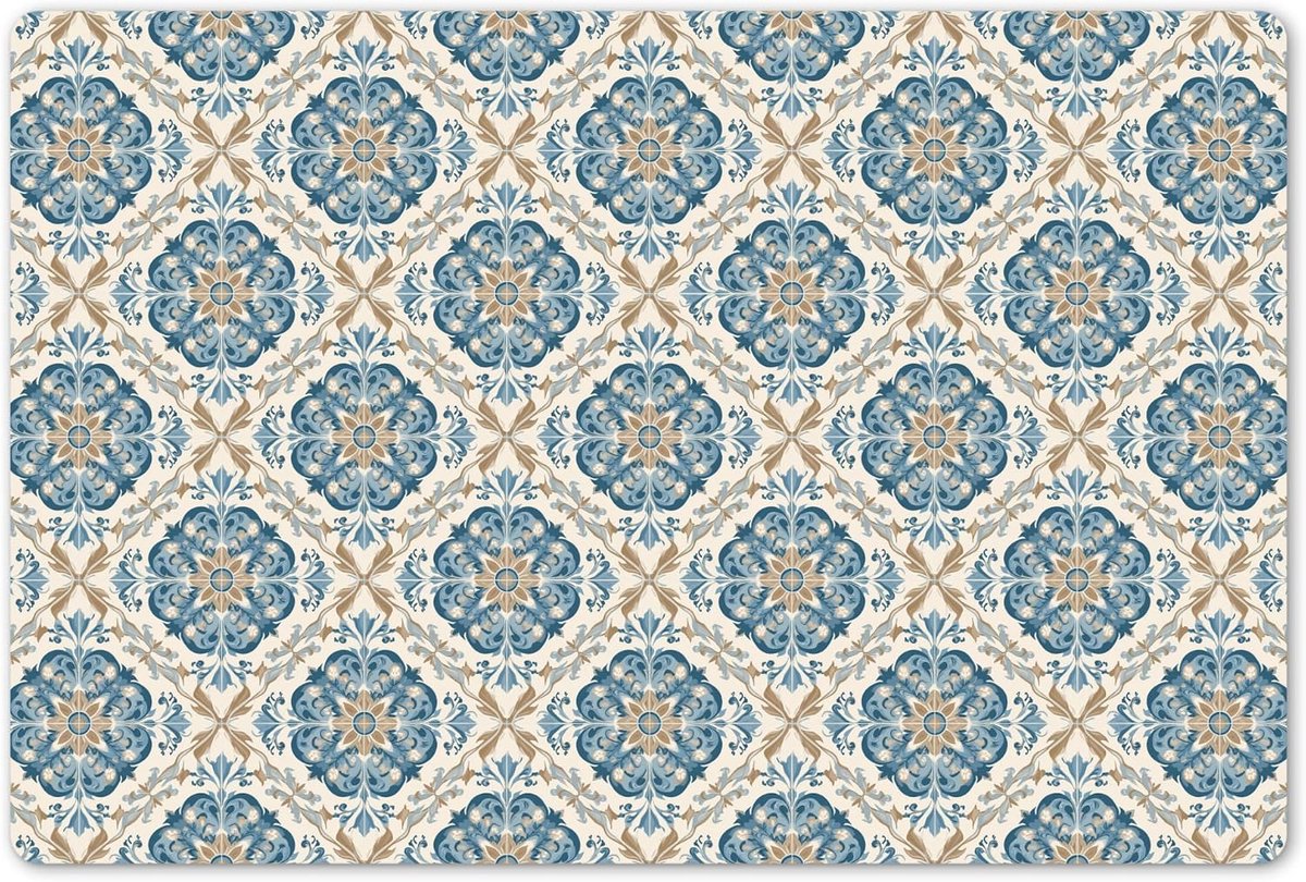 Placemats 1stuk 45x30 cm Keuken Decoratie Placemat Afwasbaar Anti Slip Tafelmat Vinyl Onderlegger Eettafel Tegel - Patroon - Blauw - Goud