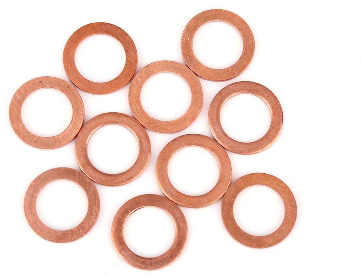 Koperen sluitringen, 10 stuks, voor auto, 12 x 17 x 1,5 mm | Platte afdichtring, voor hydraulische armaturen, water, brandstof en olie-afvoerschroeven, hittebestendig, niet magnetisch