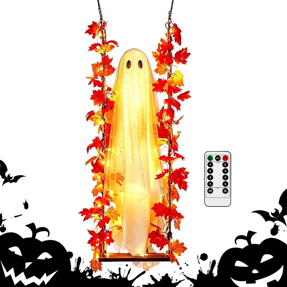 Spook Buitendecoratie 1,2 m Spookachtige Esdoornbladeren | Zwaaiende Verlichte Spook Geschikt voor binnen, buiten, , boom, tuin, erf, terras, huis en balkon