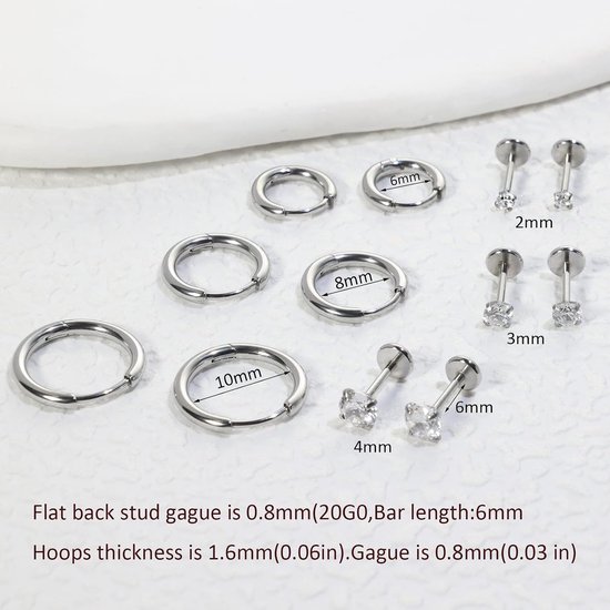 Titanium Platte Achteroorbellen, 6 Paar Schroef Terug Gouden Stud Earring Voor Vrouwen Mannen Zilveren Kleine Helix Oorbel Kraakbeen Conch Tragus Piercing Sieraden — afbeelding 3