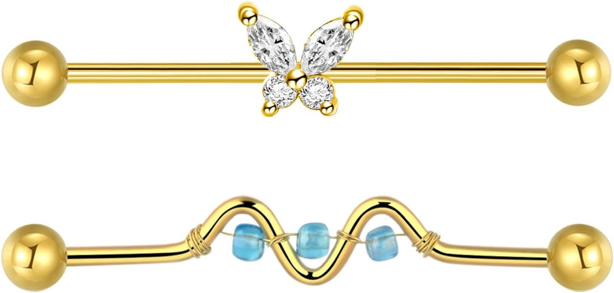 piercing 38 mm van roestvrij staal hart vlinder Penzoloni 14G industriële barbell piercing kraakbeen sieraden voor piercing zilver goud
