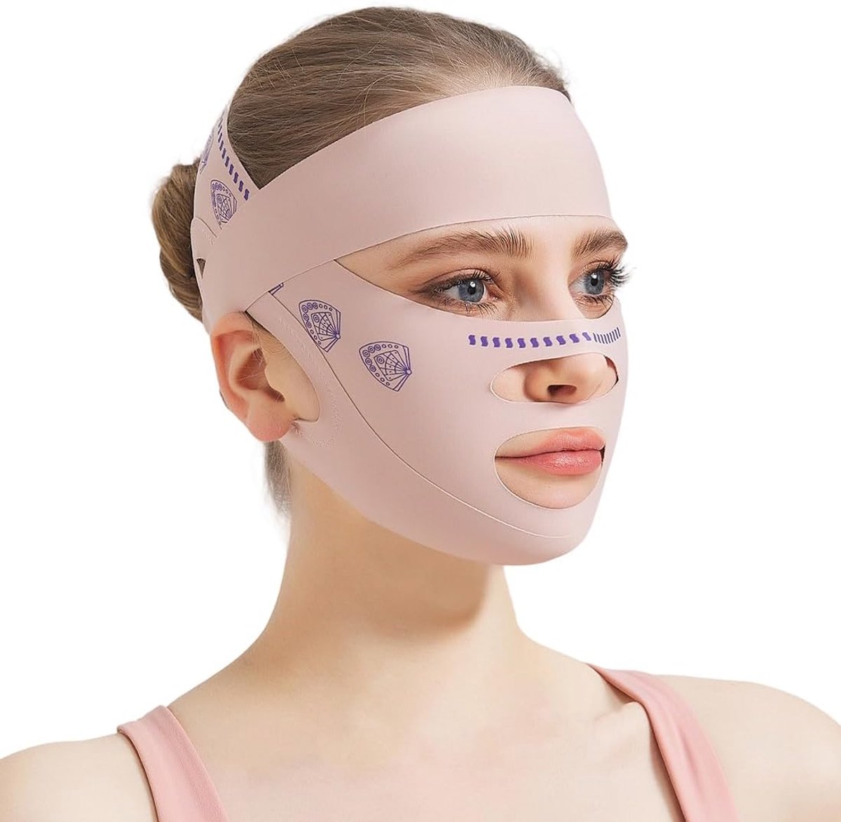 gezichtsmasker voor dubbele kin, herbruikbaar, V-vormig gezichtsmasker met lifting-effect, liftingband voor dubbele kin, geschikt voor alle gezichtsvormen, roze