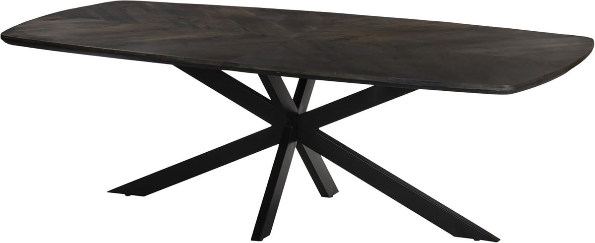 Eettafel deens ovaal mangohout 240cm Bali walnoot bruin ovale industriële tafel duurzaam mango eetkamertafel hongaarse punt