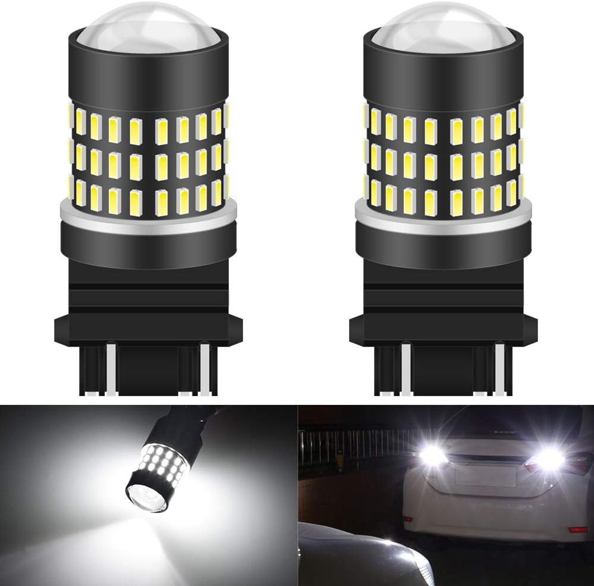3157 3047 3057 3155 3156 Led-gloeilampen, 900 lumen, 3014 78SMD lens, voor rem-, knipper-, achter-, reserve- en remlichten, xenon-wit (verpakking van 2)