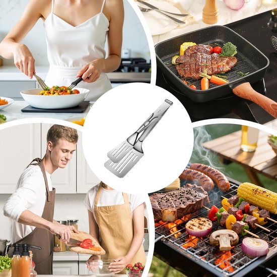Spateltang Voor Het Omdraaien Twee-In-Één Afneembare Voedselschep Klem - Voedsel Omdraaitangen bij barbecue grillen biefstuk ei hamburger bacon pannenkoek restaurant appartement bereiden — afbeelding 4