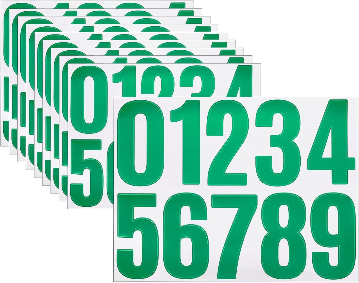 10 vellen cijferstickers, 0-9 vinyl, 10 cm, waterdichte nummerstickers voor brievenbus, bord, raam, deur, huisnummer, groen