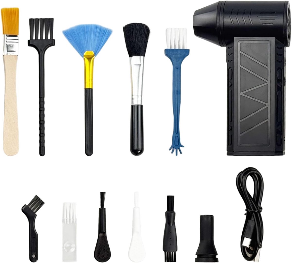 Stofblazer, persluchtspray, 130.000 tpm, compressed Air Duster Turbo ventilator, snel opladen, mini-ventilator met 3 snelheden, reinigingsborstel en zaklamp, voor computer, toetsenbord