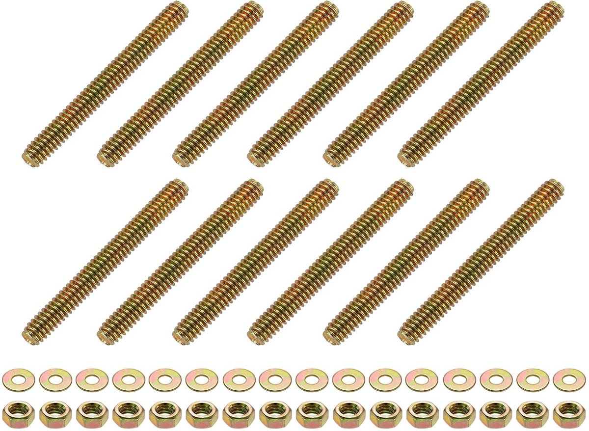 12 stuks volledige schroefdraadstangen 1/4 inch UNC x 2-1/4 inch lengte zinkgecoate koolstofstalen volledige schroefdraadpennen met moeren en sluitringen voor klemmen hangers U-bouten kleur