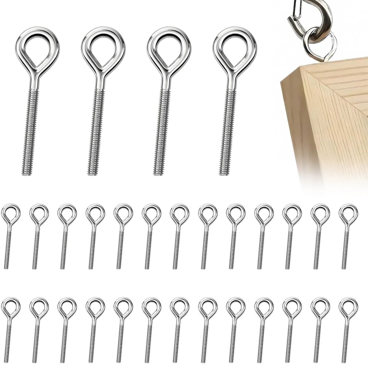 30 stuks ringschroef M6, oogschroef roestvrij staal lange schacht oogschroef M6 ringmoer 70 mm oogbouten ringschroeven gebruikt voor bevestiging en ophangen