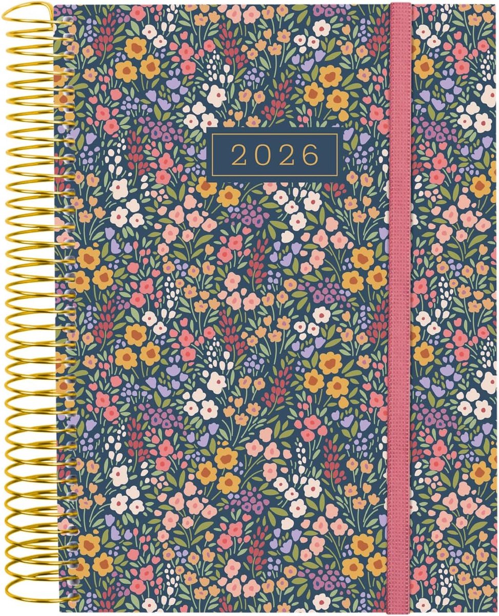 Spiraalkalender 2026, 1 dag per pagina, januari - december (12 maanden), jaarplanner 2026, deksel van polypropyleen, spiraaldesign collectie, Flora, Italiaans