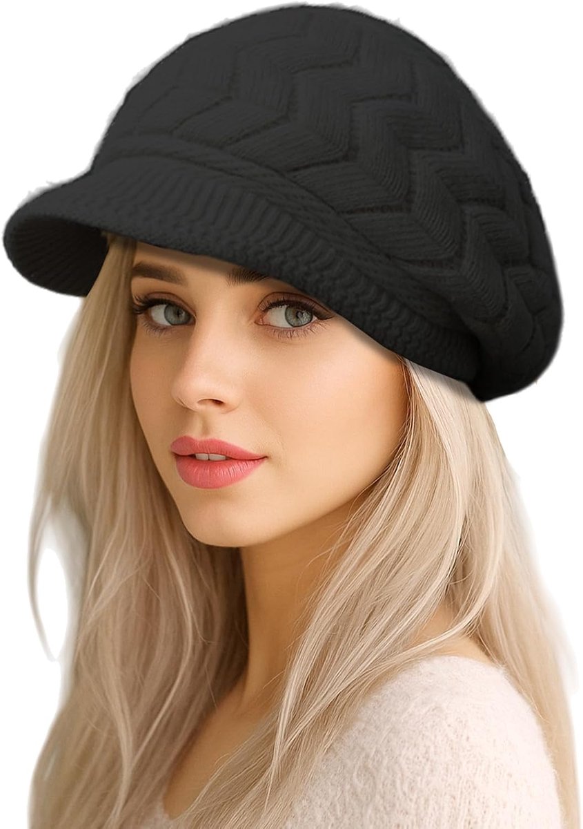 Wintermuts voor dames, gebreide muts met fleece, warme wollen muts voor koude dagen