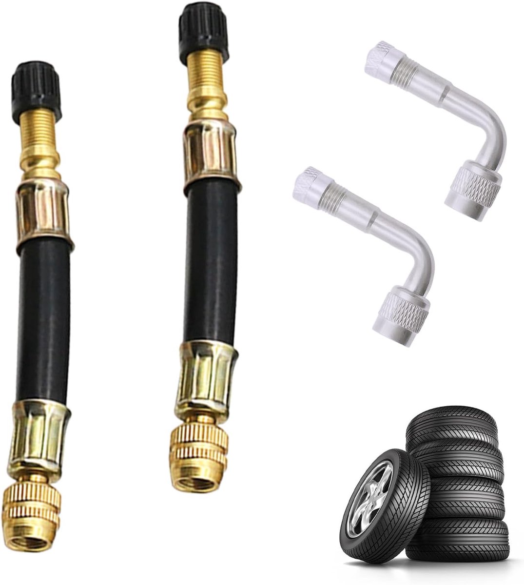 4 stuks ventielverlenging autoventiel, ventieladapter, ventieladapter fiets voor auto, motorfiets, fiets (verchroomd)