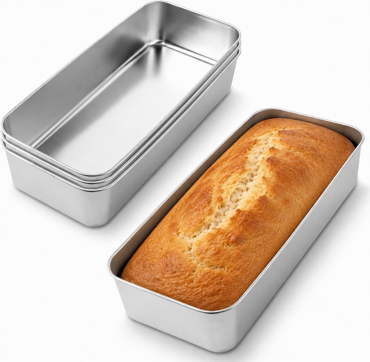 Set van 4 rechthoekige broodbakvormen – 32,5 x 15 x 6,2 cm, verdikte broodvorm