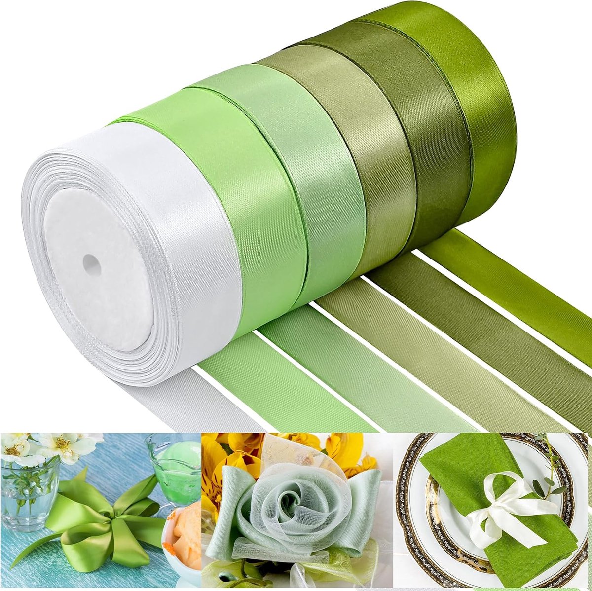 150 m regenboog satijnen lint breed polyester stoffen lint te gebruiken voor geschenkverpakking, bruiloft bruids baby douche strikken decor bloem boeket ambachten (groen, 1 inch)