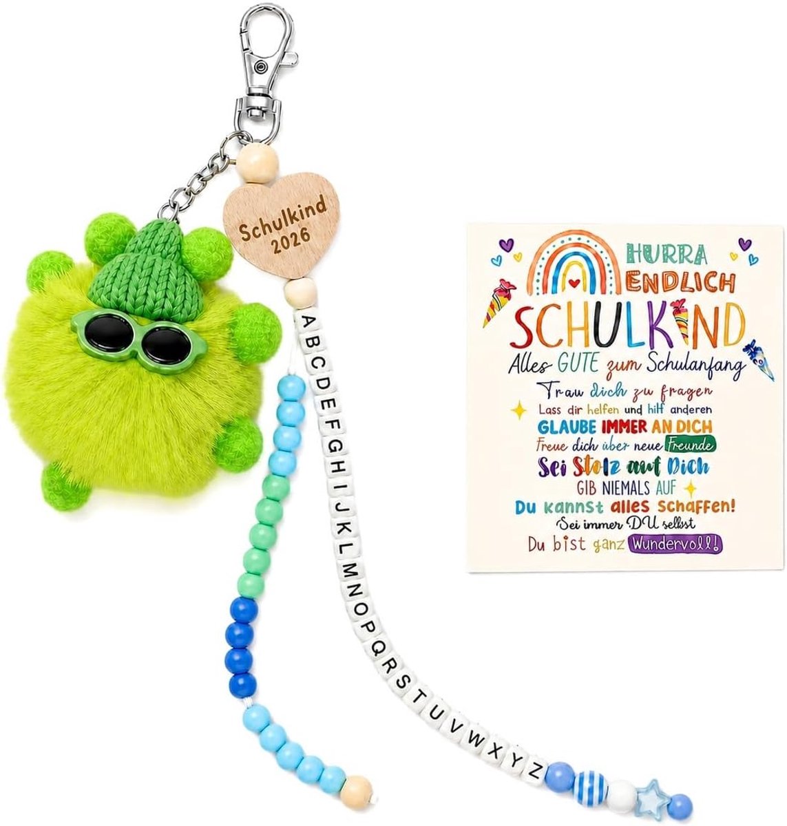 eerste schooljongen, schooltas jongens, geluksbrenger eerste schoolmeisje klein, moedermonster rekenketting sleutelhanger geschenken, schoolkind 2026 cadeau voor de eerste schooldag