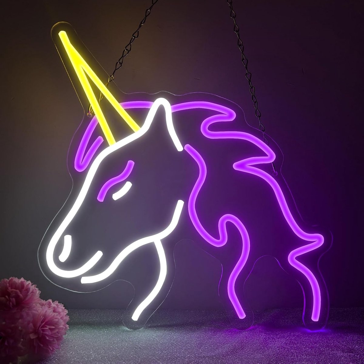 Neonbord pony - paarse eenhoorn - led-wanddecoratie - betoverende sfeer voor kinderkamer - ShopVlot