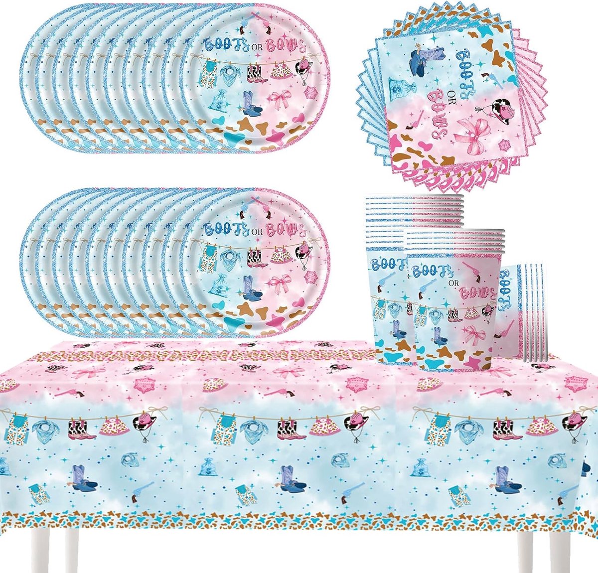 Feestservies set 61-delig - papieren borden en bekers - voor 20 gasten - ideaal voor gender reveal of cowboy thema - ShopVlot