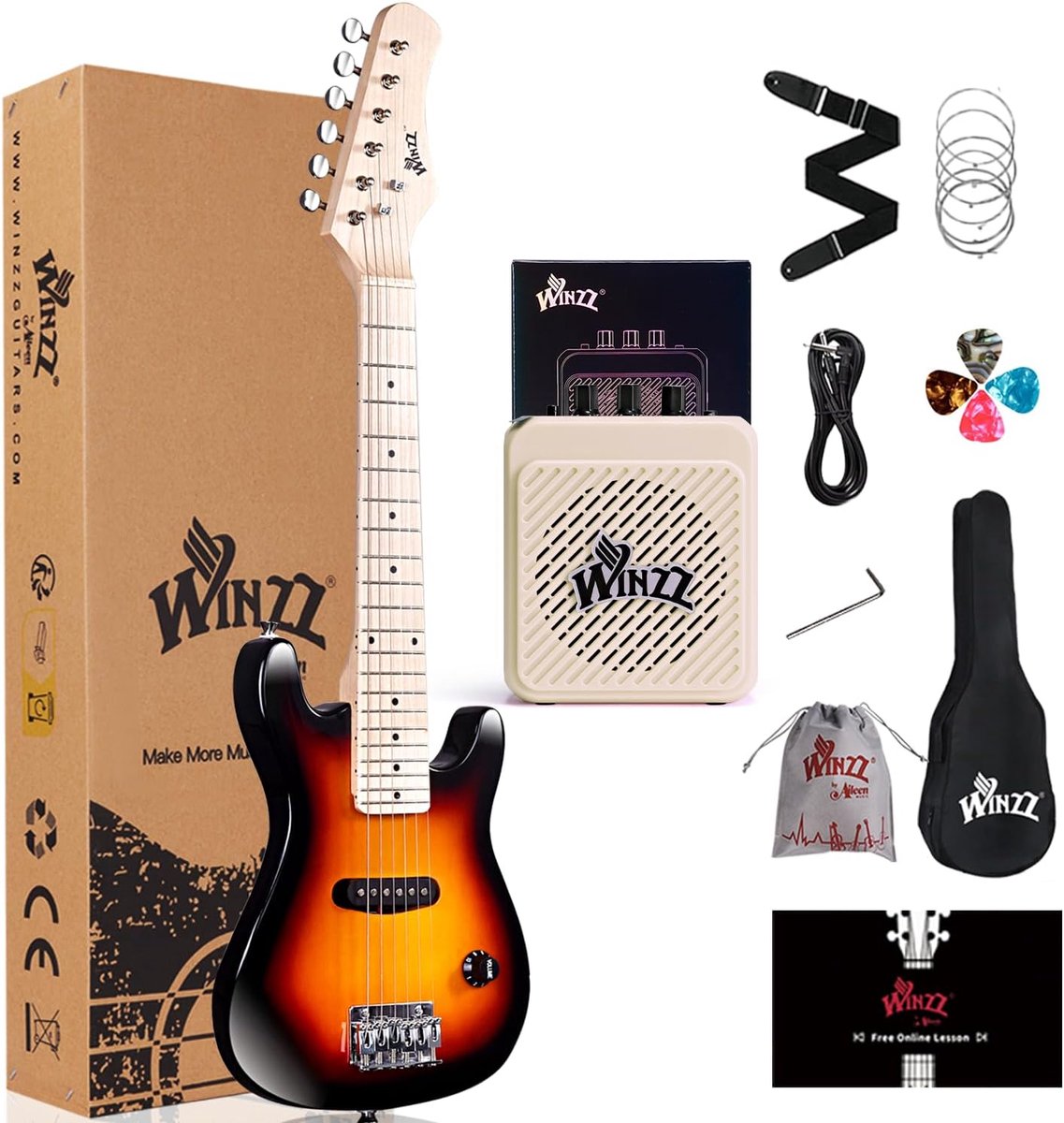 Elektrische gitaar 30 inch - mini model - met versterker - perfect voor kinderen - ShopVlot