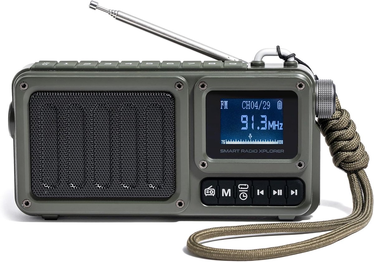 Digitale radio 3-in-1 met Bluetooth speaker 8W - LED zaklamp - Compact en robuust voor camping en noodsituaties - ShopVlot