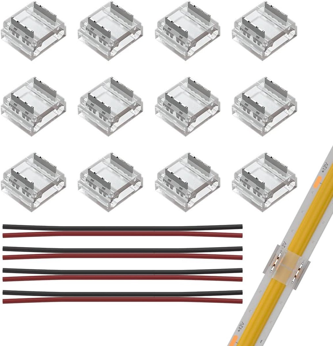LED Strip Connector Kit 2 Pin 10mm - Ongeweven Naadloze Verbindingsstukken - Inclusief 15cm Extension Draad - ShopVlot