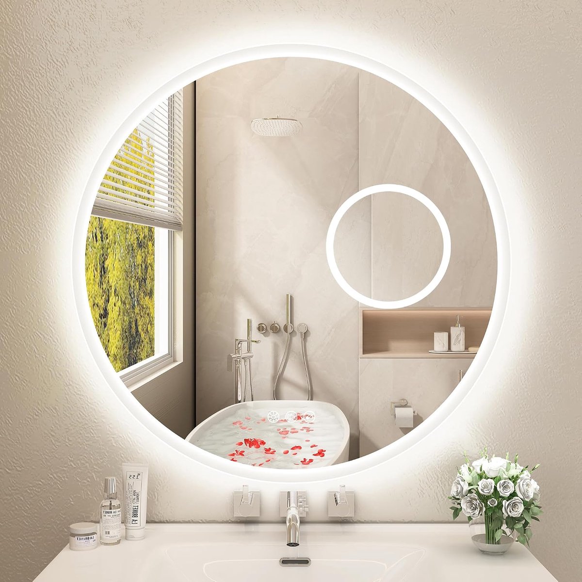 Badkamerspiegel 60 cm - ronde led-spiegel - Bluetooth & dimbaar - helder licht met geheugenfunctie - ShopVlot
