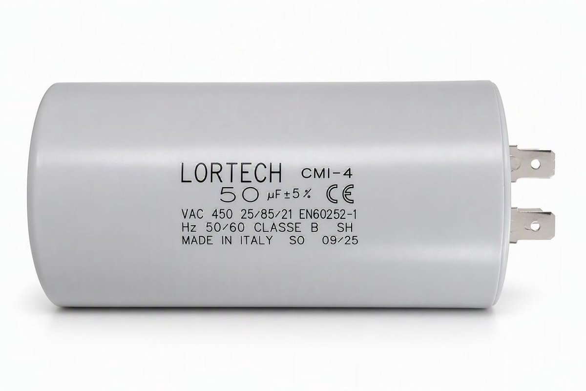 Permanent condensator 50 µF - 450 VAC - dubbele kabelschoen 6.3 mm - ideaal voor pompen - ShopVlot