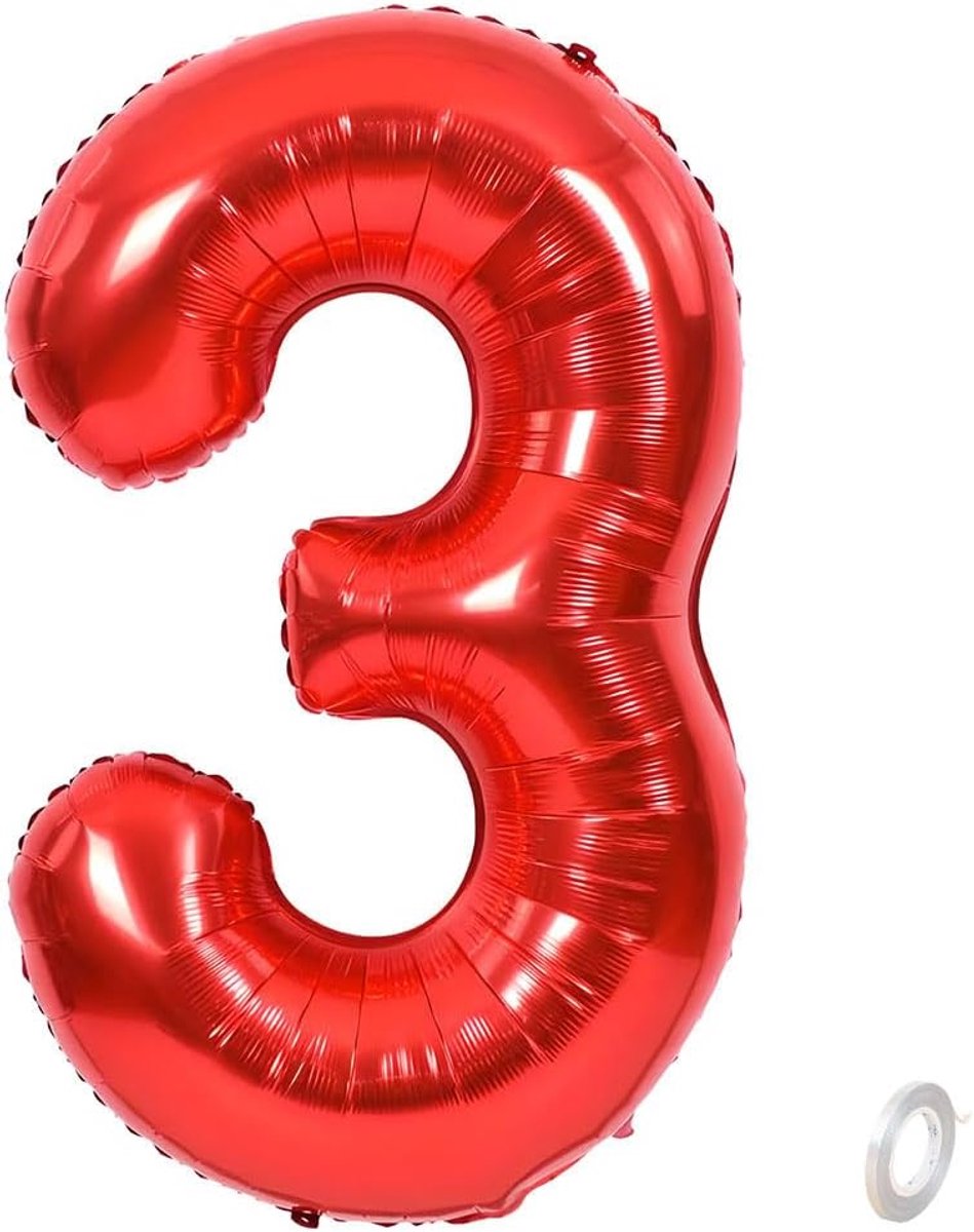Foil ballon nummer 3 - 101 cm groot - Helium ballonnen - Perfect voor verjaardagsfeest - ShopVlot