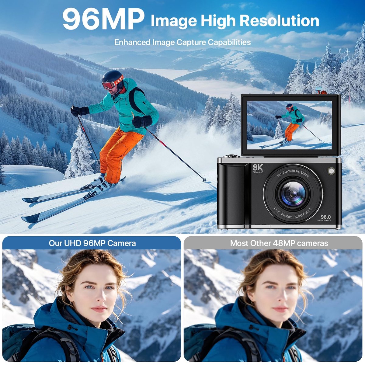 Digitale camera 8K 96MP - wifi - 20x digitale zoom - ideaal voor fotografie - ShopVlot