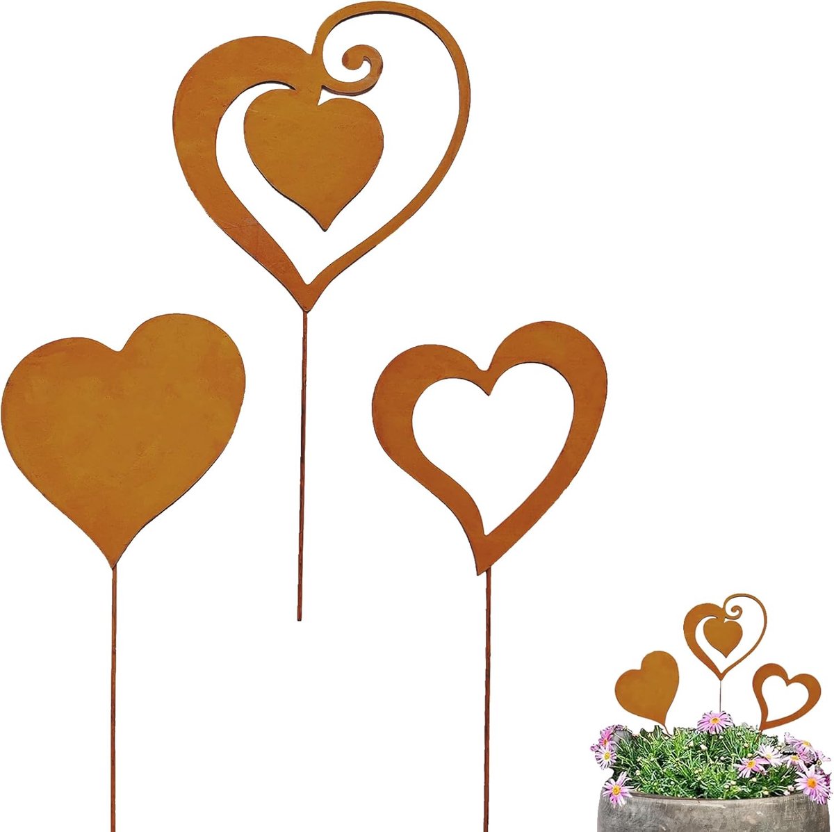 Tuinsteker hart - roestvrij metaal - vintage decoratie - sfeervolle tuinaccenten - ShopVlot
