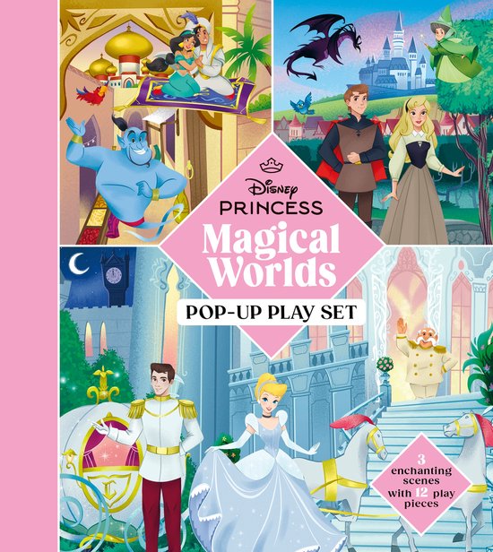 Disney Princess Magical Worlds Pop-Up Play Set met 3 betoverende scènes en 12 speelstukken.