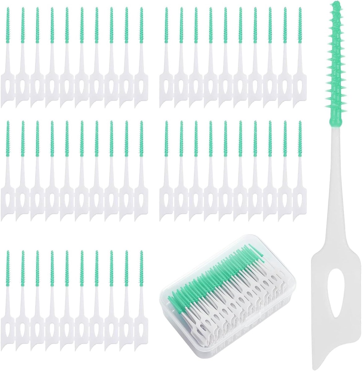 Interdentale borstels 200 stuks - zachte siliconen tandenstokers - met opbergdoos - voor optimale mondhygiëne - ShopVlot
