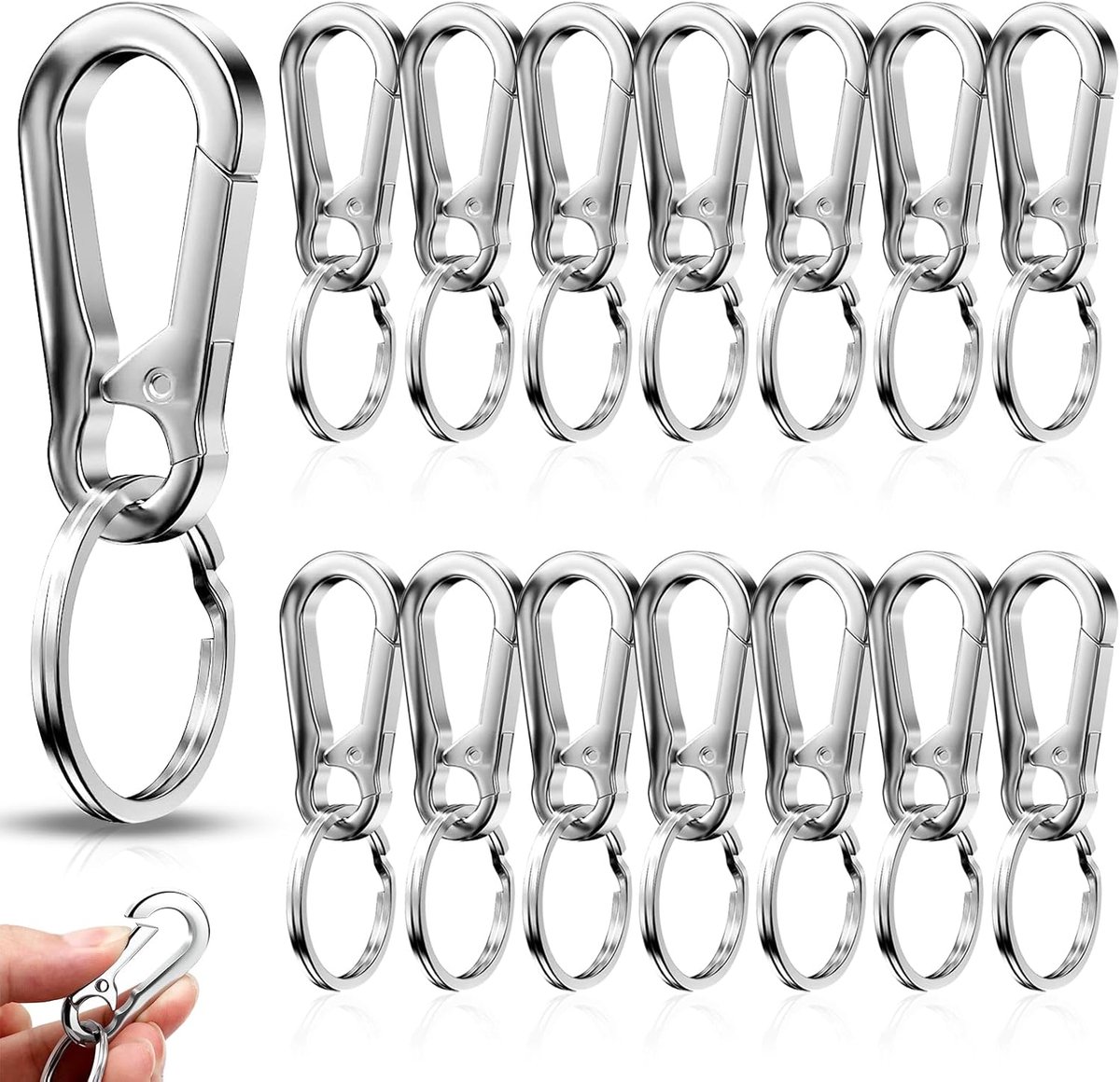 Carabiner sleutelhangers set van 15 - hoge kwaliteit zinc legering - met afneembare ring - ShopVlot