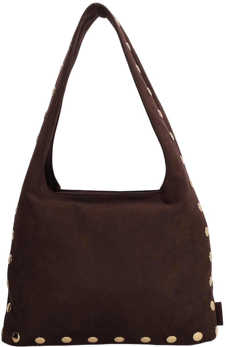 Zebra Trends Lilou Shopper - Faux Suède - Damestas - Schoudertas - Goudkleurige Studs - Ritssluiting - Ruime Shopper - Tote Bag - Dames Tas - Donkerbruin