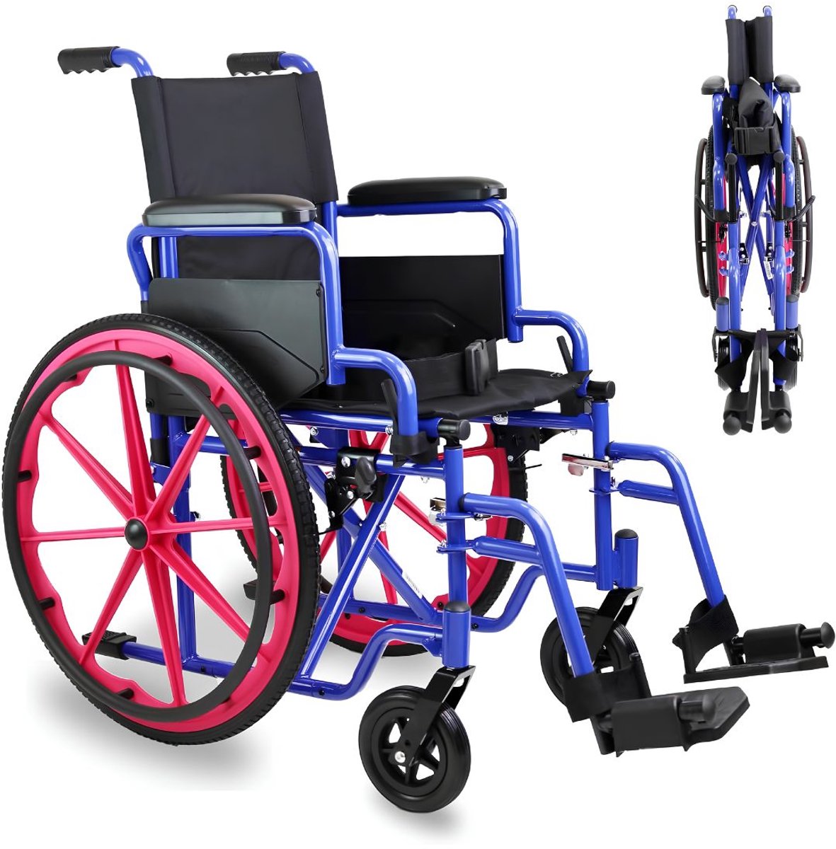 Lìon® Rolstoel - Opvouwbare Rolstoel - Transportstoel - Multikleur - 88cm x 26cm x 47cm