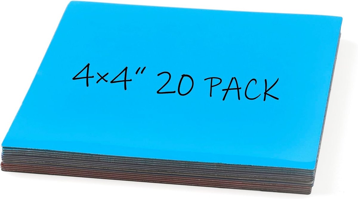 Magnetische drooguitwislabels 20 stuks 4"x4" blauw - herbruikbaar - schrijfoppervlak - ideaal voor school en kantoor - ShopVlot