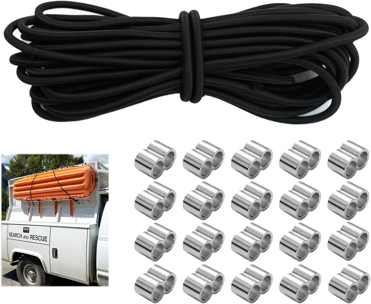 rubberen touw 6 mm x 10 m - elastisch koord - 20 wurgklemmen - ideaal voor aanhangerzeil - ShopVlot