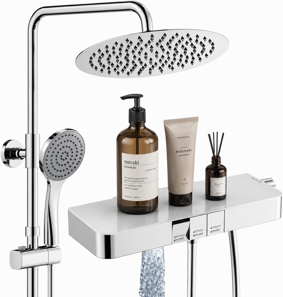 Douche systeem met thermostaat - 30 cm overhead douche - hoogte verstelbaar - waterbesparend - ShopVlot