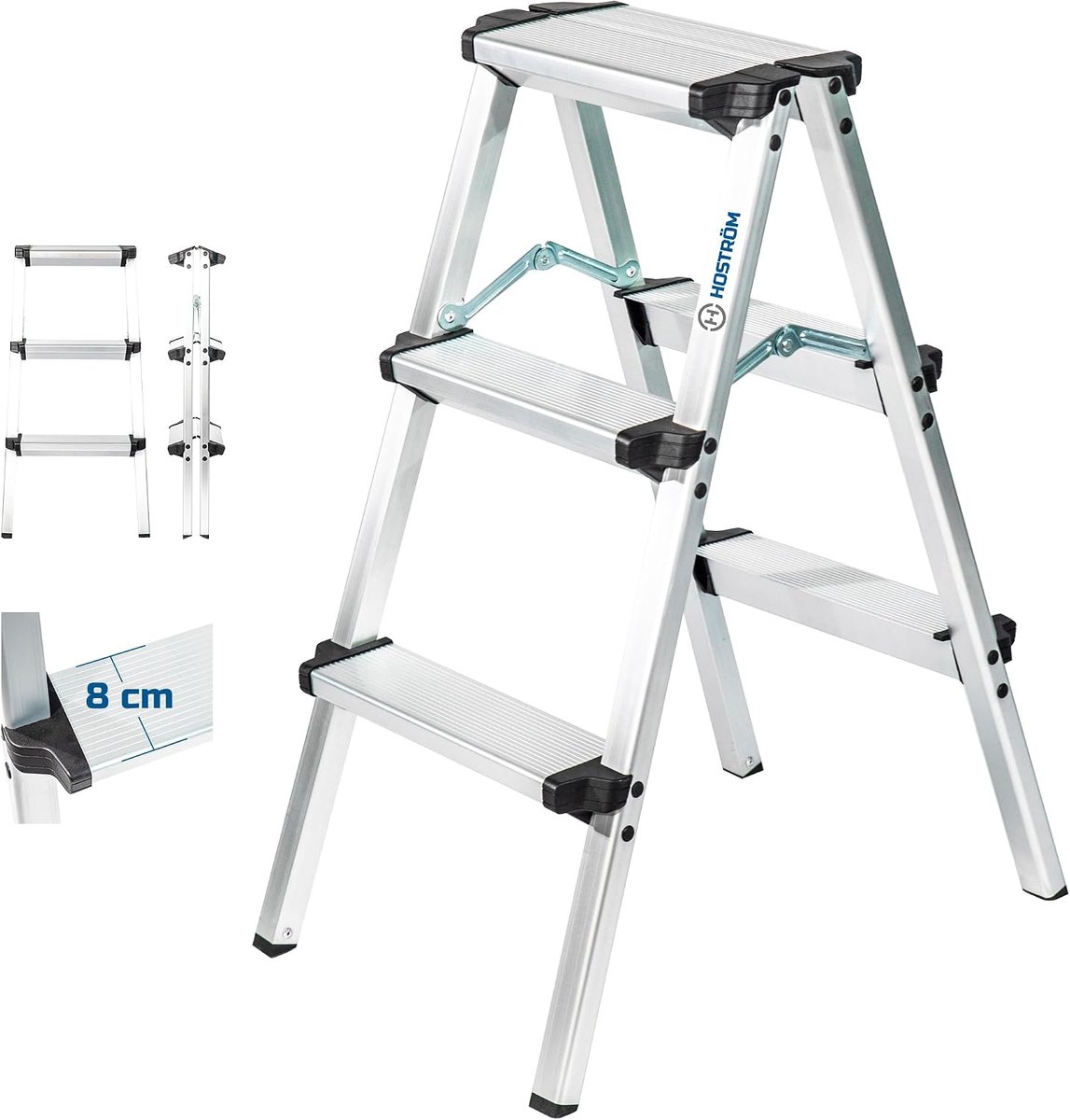 Stepladder 3 treden - aluminium - compact en robuust - ideaal voor kleine ruimtes - ShopVlot