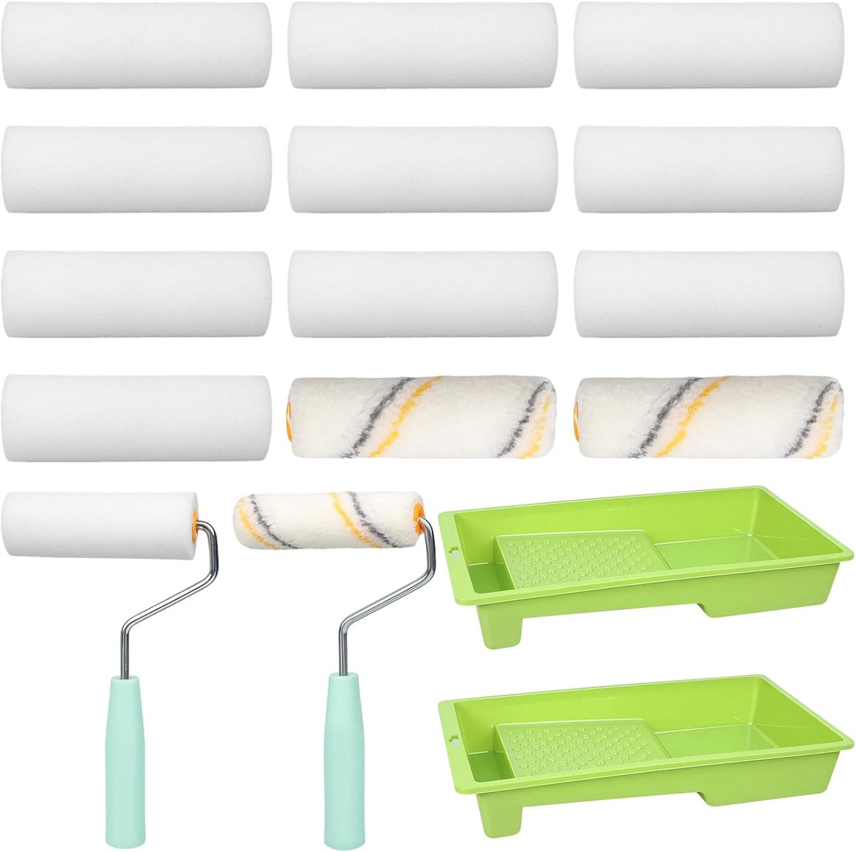 Schilderrollenset 16-delig - schuimrollen en microvezelrollen - streepvrij en schoon - ideaal voor muren en deuren - ShopVlot