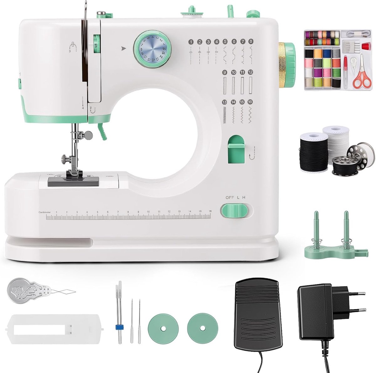 Naaimachine voor beginners 16 steken - Draagbare naaimachine met ledlicht - Inclusief 42-delige accessoireset - ShopVlot