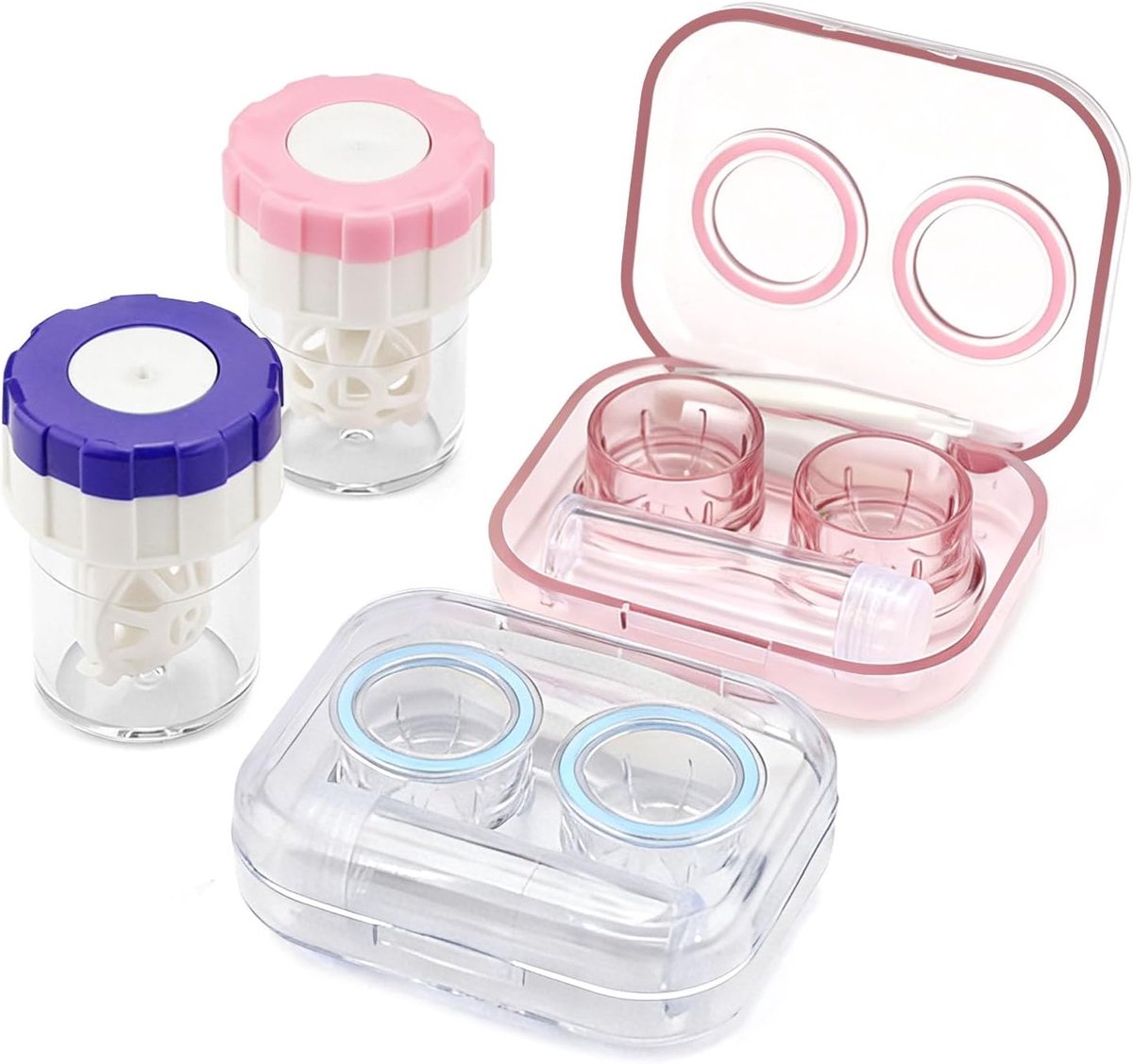 Draagbare contactlenzendoosjes set - 2 stuks roze - met applicator en pincet - ideaal voor reizen - ShopVlot