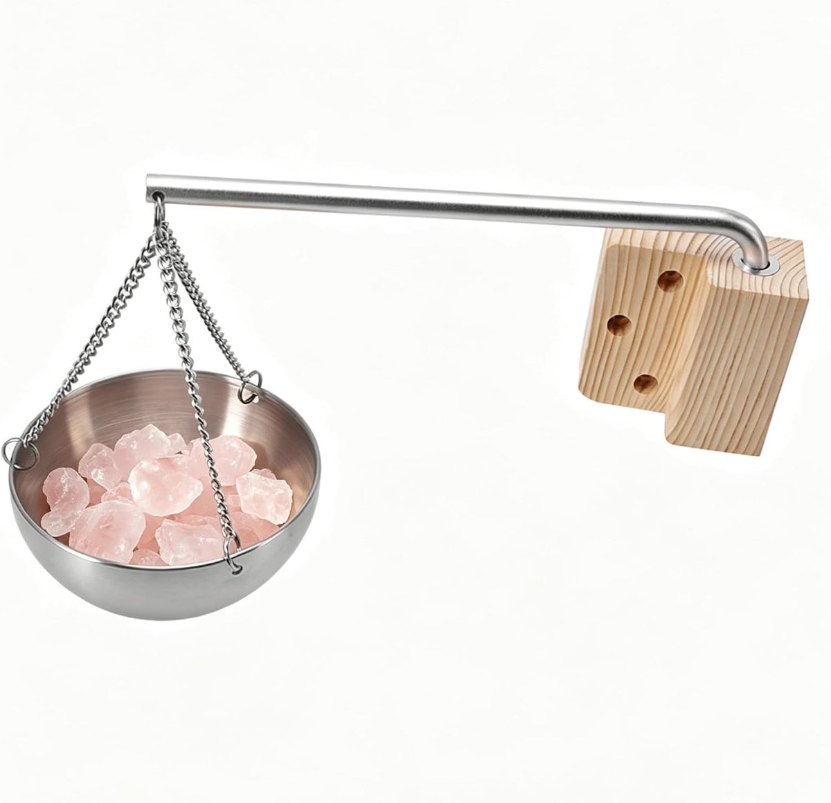 Saunakom roestvrij staal - hangende aromatherapie-oliebeker - met houten blok - ontspannende sauna ervaring - ShopVlot