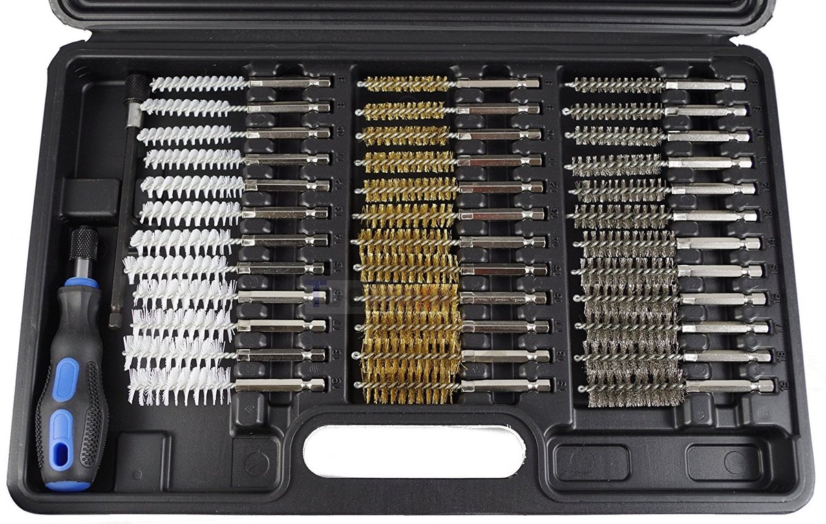 Boorborstelset 38-delig - nylon, staal en messing - voor reinigen en ontbramen - ShopVlot