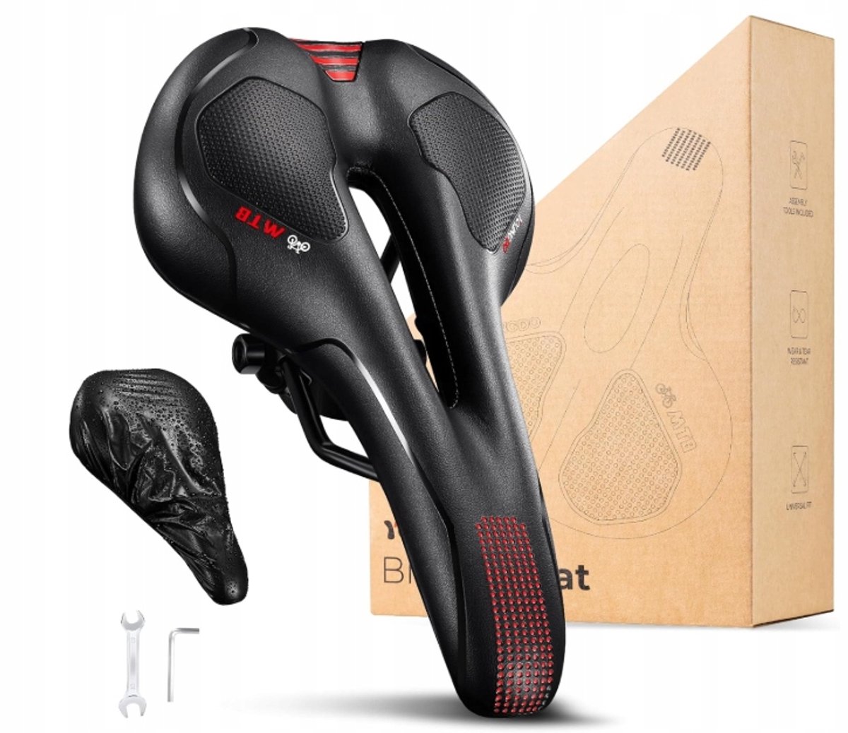 YOUNGDO MTB Fietszadel - Comfortabel & Slank Zwart-Rood