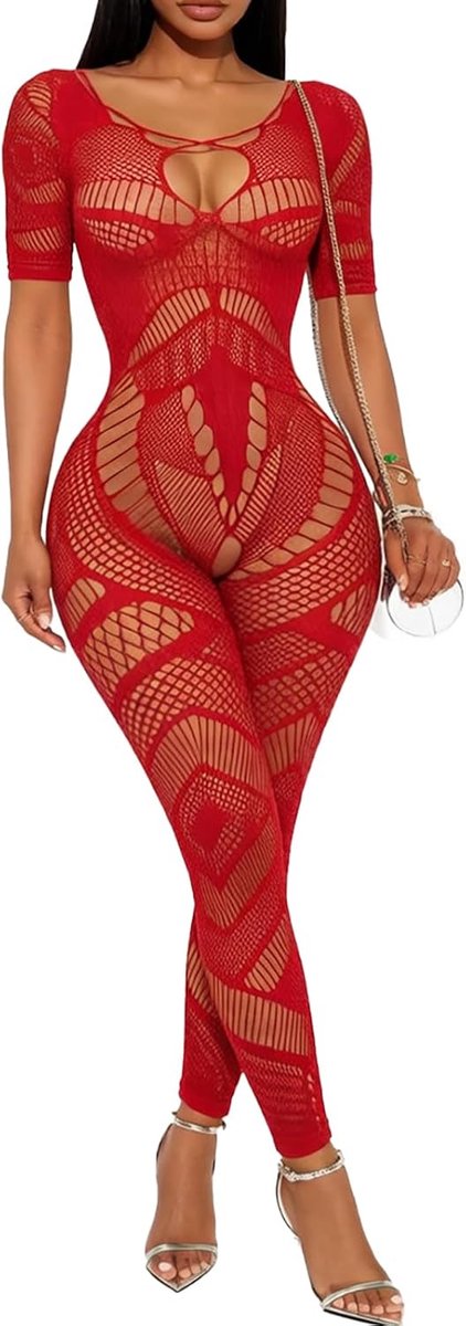 Bodystocking dames sexy catsuit - netstof - hollow design - perfect voor een verleidelijke avond - SnelShoppen