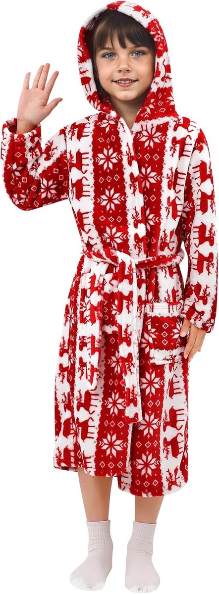 Dressing gown meisjes 5-12 jaar - fluffy fleece - met capuchon - warm en zacht - SnelShoppen