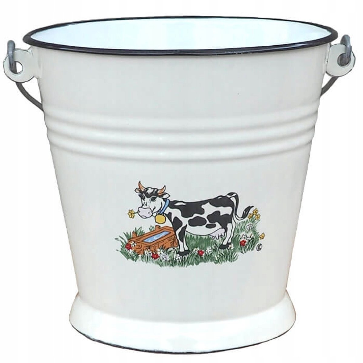 Retro Emaille Emmer 1L - Wit met Koeienprint