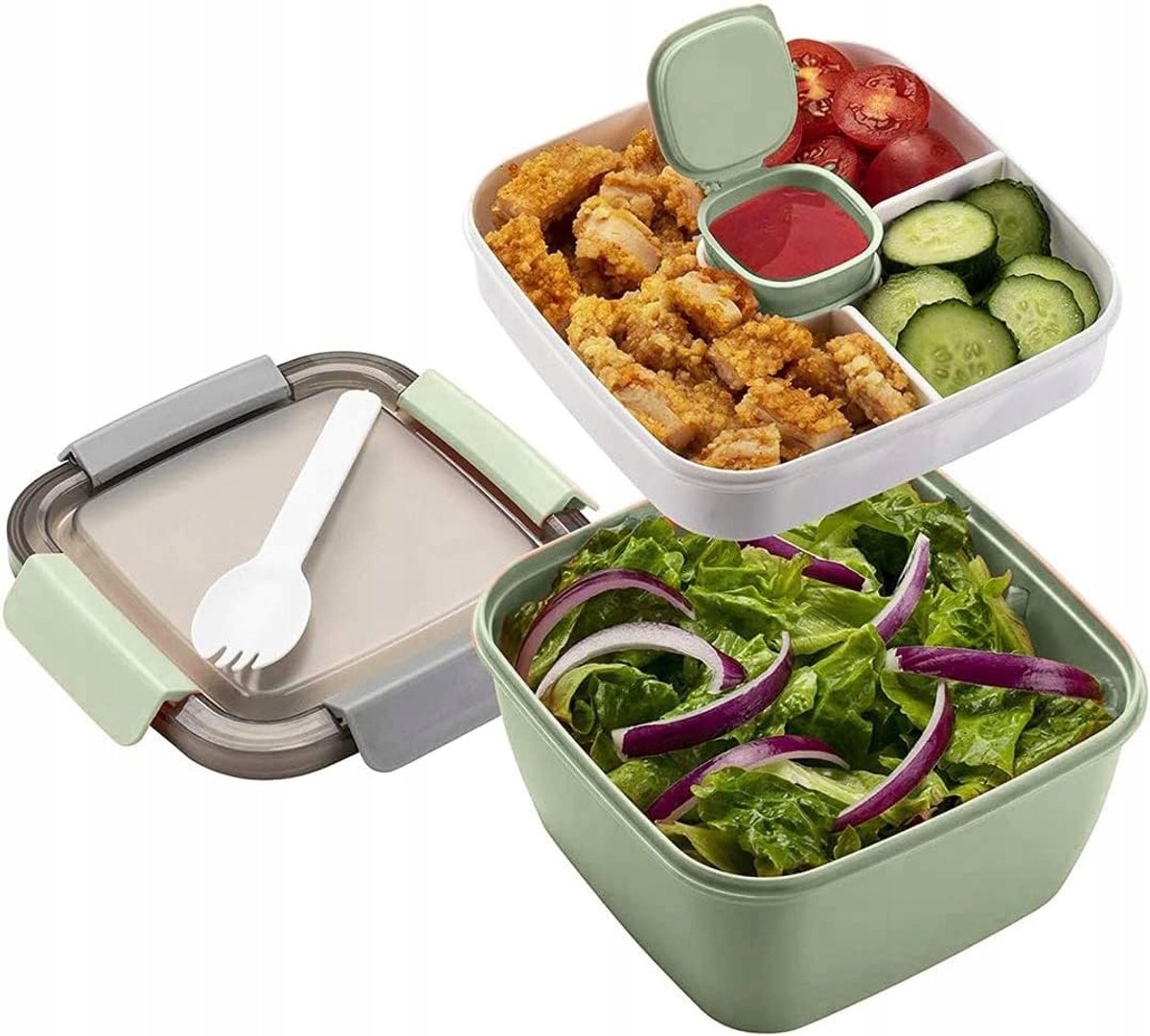 Merkloos Lunchbox met Vakjes en Bestek - 1200 ml