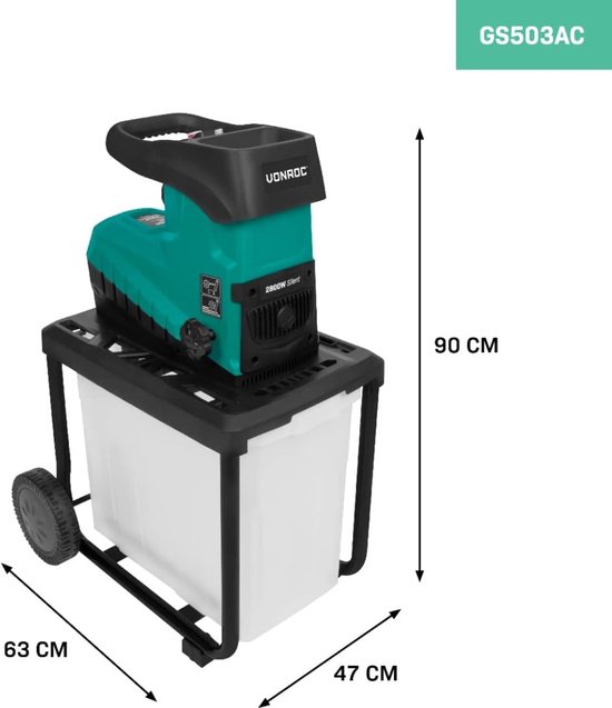 Elektrische Tuinhakselaar - 2500W - Takken tot 45 mm - 60L Opvangzak - Stille Hakselaar voor Tuinafval — afbeelding 3